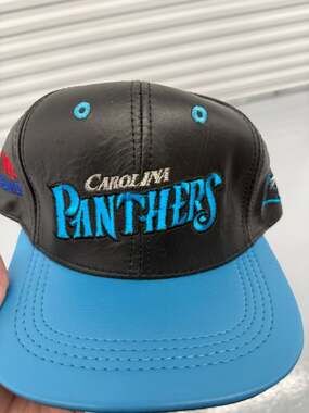 Vintage 90s Carolina Panthers Genuine Leather Snapback Hat NWT